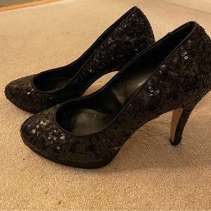 White House Black Market black sequin platform heels